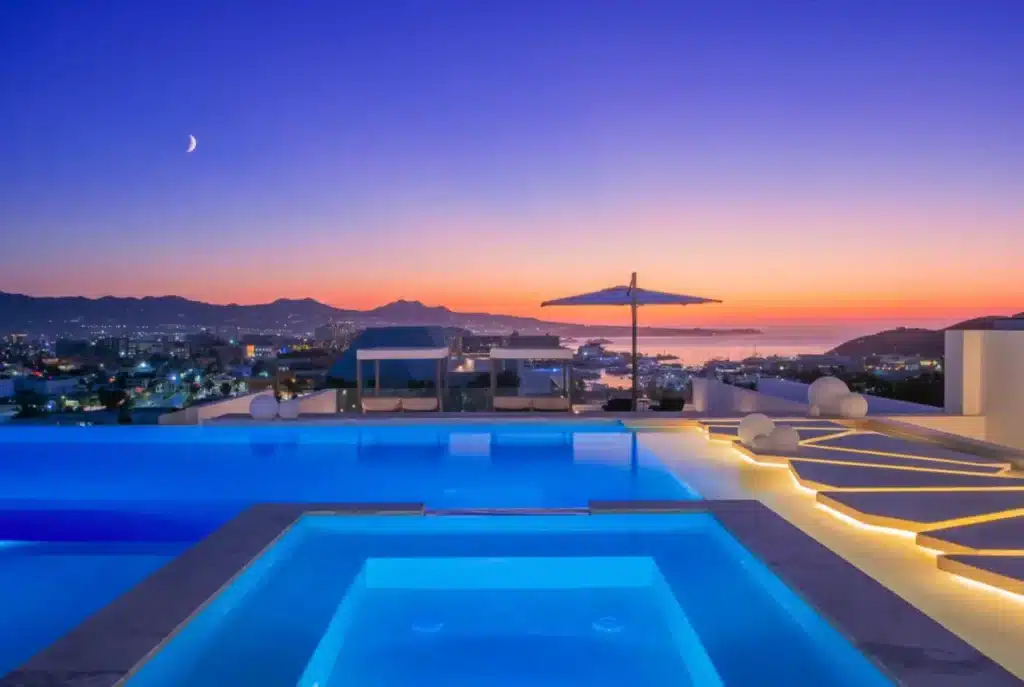 Cabo Villa 2 pool at night